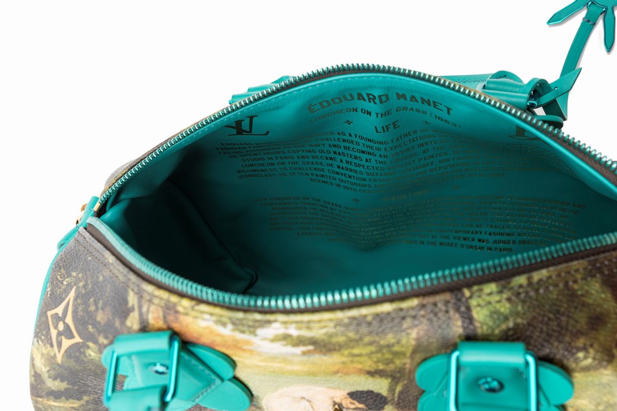 Louis Vuitton - Jeff Koons, Borsa Speedy in tela dipinta 'Déjeuner sur l'herbe' e pelle, edizione...