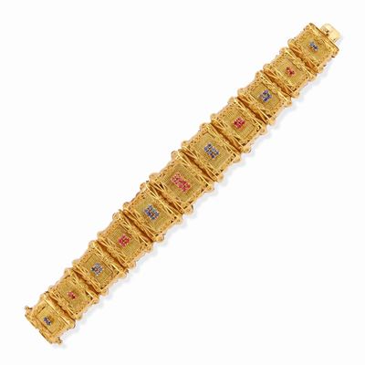 Bracciale in oro giallo 18k con zaffiri e rubini
