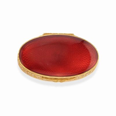 Portapillole, oro giallo 18k con smalto