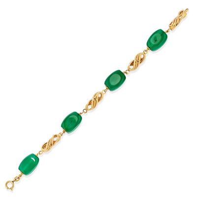 Bracciale in oro giallo 18k con inserti di pietra verde