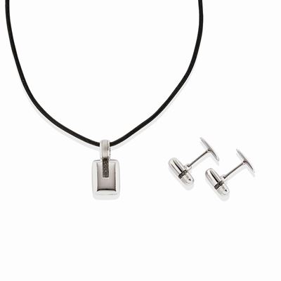 Collana in platino e oro bianco 18k con polsini, decorazione in diamanti neri