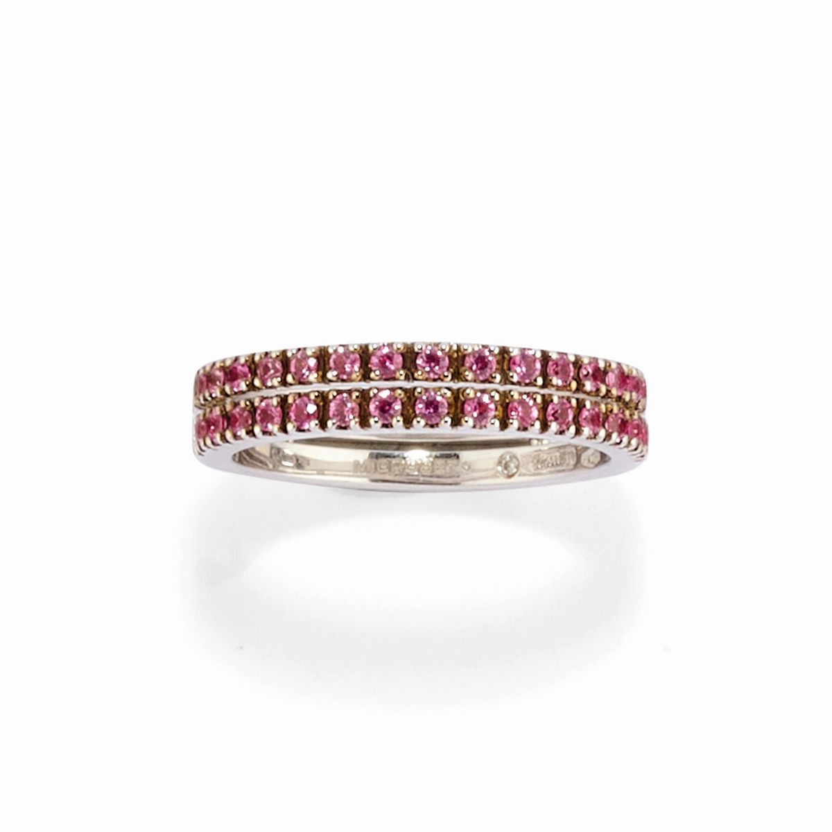 Sei anelli scomponibili in oro bianco 18k con diamanti e zaffiri