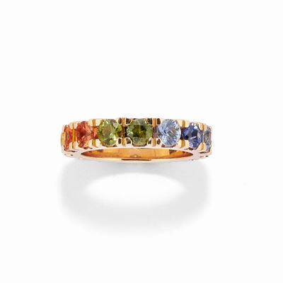 Anello 'Rainbow', eternity in oro rosa 18k con zaffiri multicolori