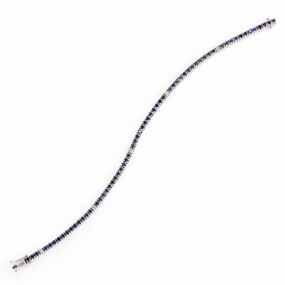 Bracciale tennis in oro bianco 18k con zaffiri e diamanti