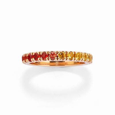 Anello 'Rainbow' in oro rosa 18k con zaffiri multicolore