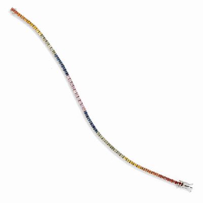 Bracciale tennis 'Rainbow', oro bianco 18k con corindoni multicolor
