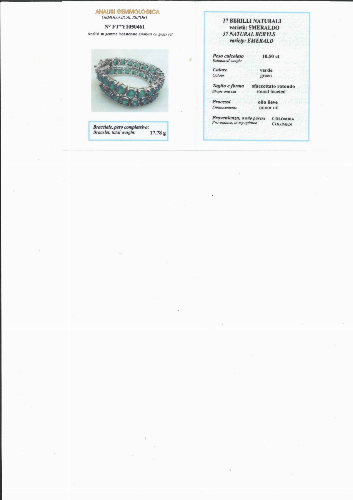 Bracciale tennis in oro bianco 18k con smeraldi colombiani