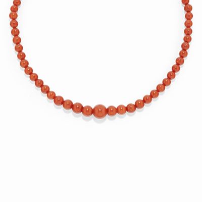 Collana in corallo, oro giallo 18k, lunghezza 50 cm