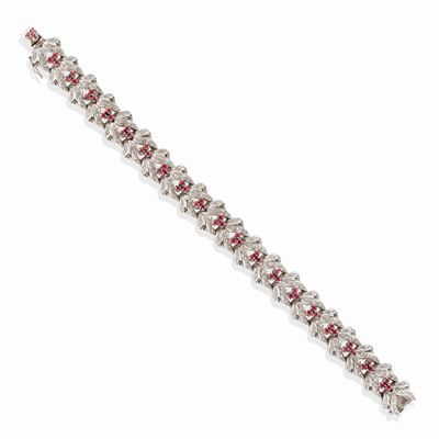 Bracciale in oro bianco 18k con rubini e diamanti