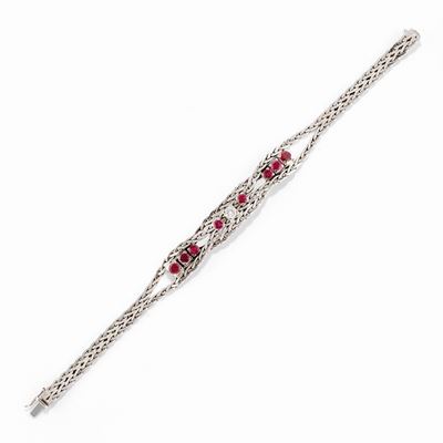 Bracciale in oro bianco 18k con rubini e diamante