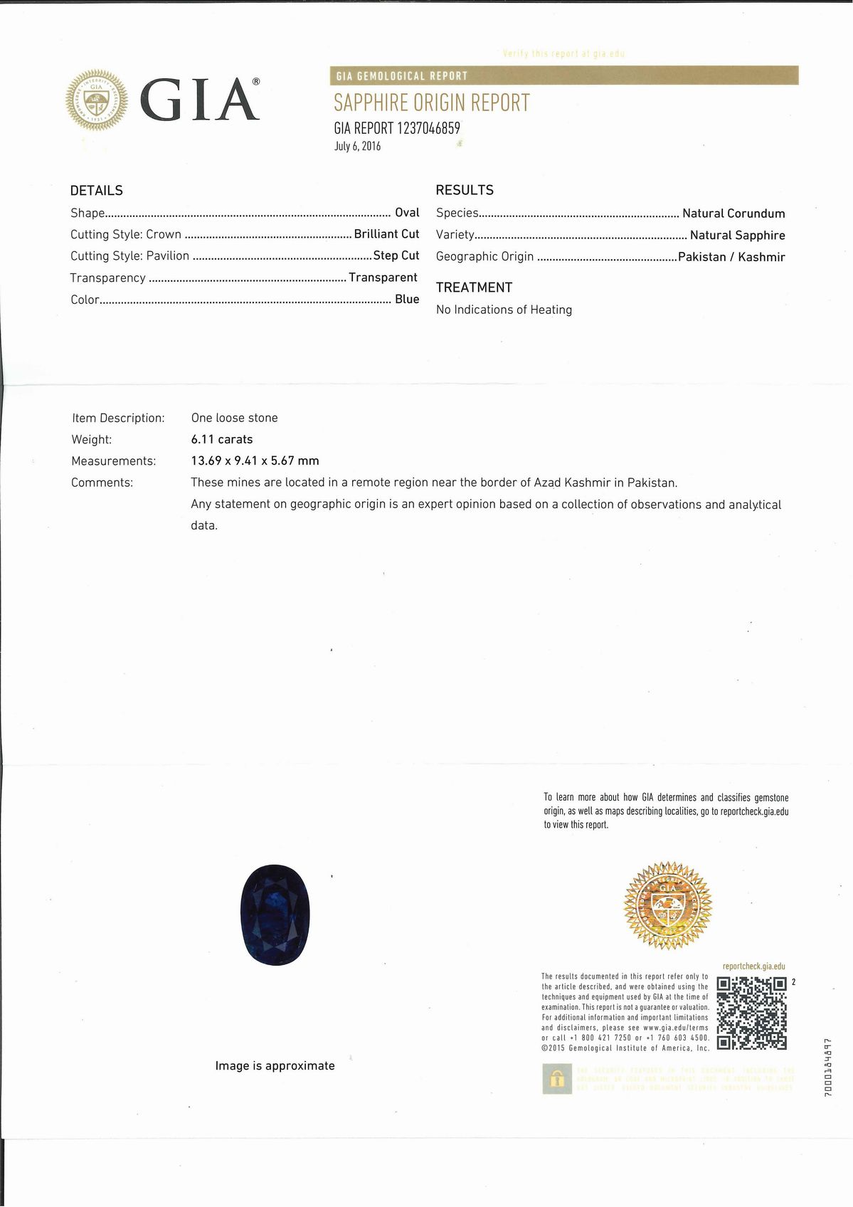 Anello con zaffiro Kashmir ovale di ct 6,11 in oro bianco 18k