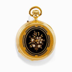 A 18K yellow gold, enamel and diamond pocket watch, defects