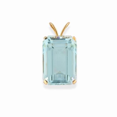 Pendente in oro giallo 14k con acquamarina rettangolare di ct 28,00