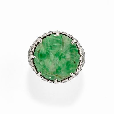 Anello in argento con giada giadeite e diamanti