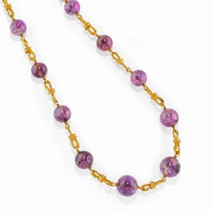 Collana in oro giallo 18K e boules di ametiste