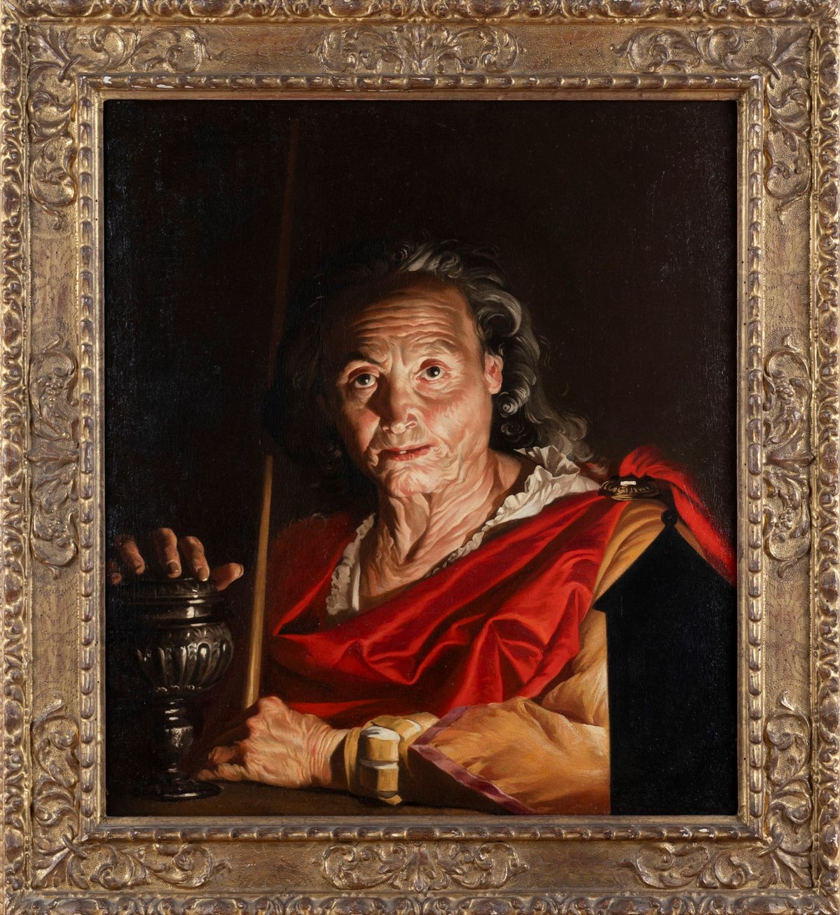 Matthias Stomer - Vecchia a lume di candela con urna, olio su tela