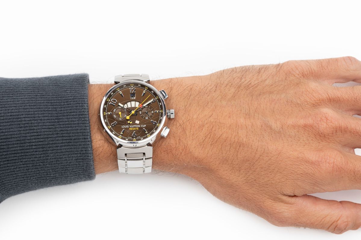 Louis Vuitton - Orologio Tambour XL LV Cup Regate in acciaio con vetro zaffiro, Ø 44 mm