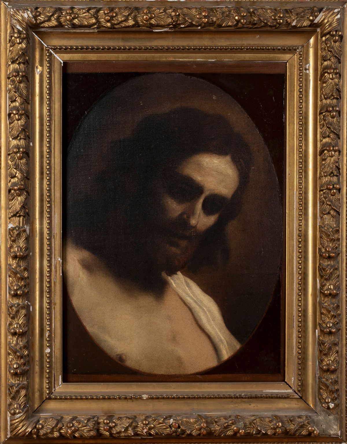 Mattia Preti - Studio per Cristo risorto, olio su tela entro sagoma ovale dipinta