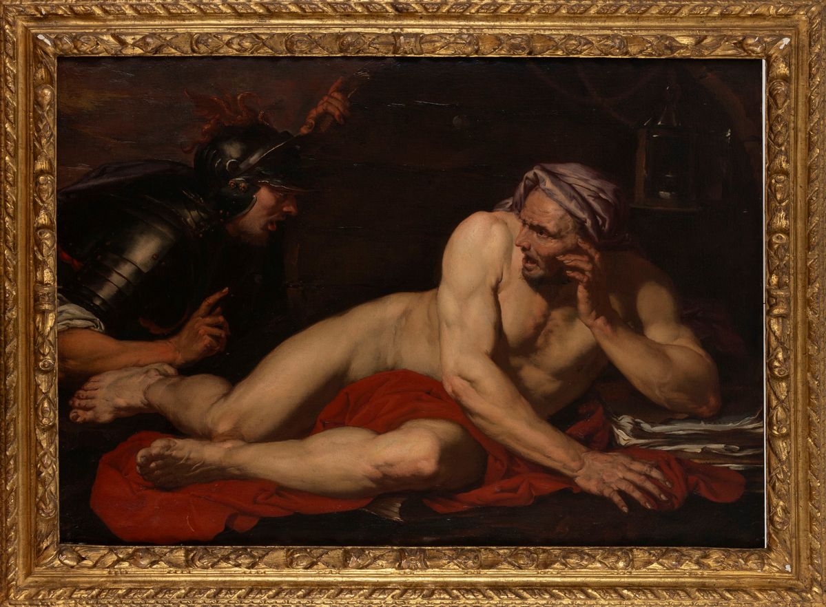 Giovanni Battista Langetti - Diogene e Alessandro Magno, olio su tela