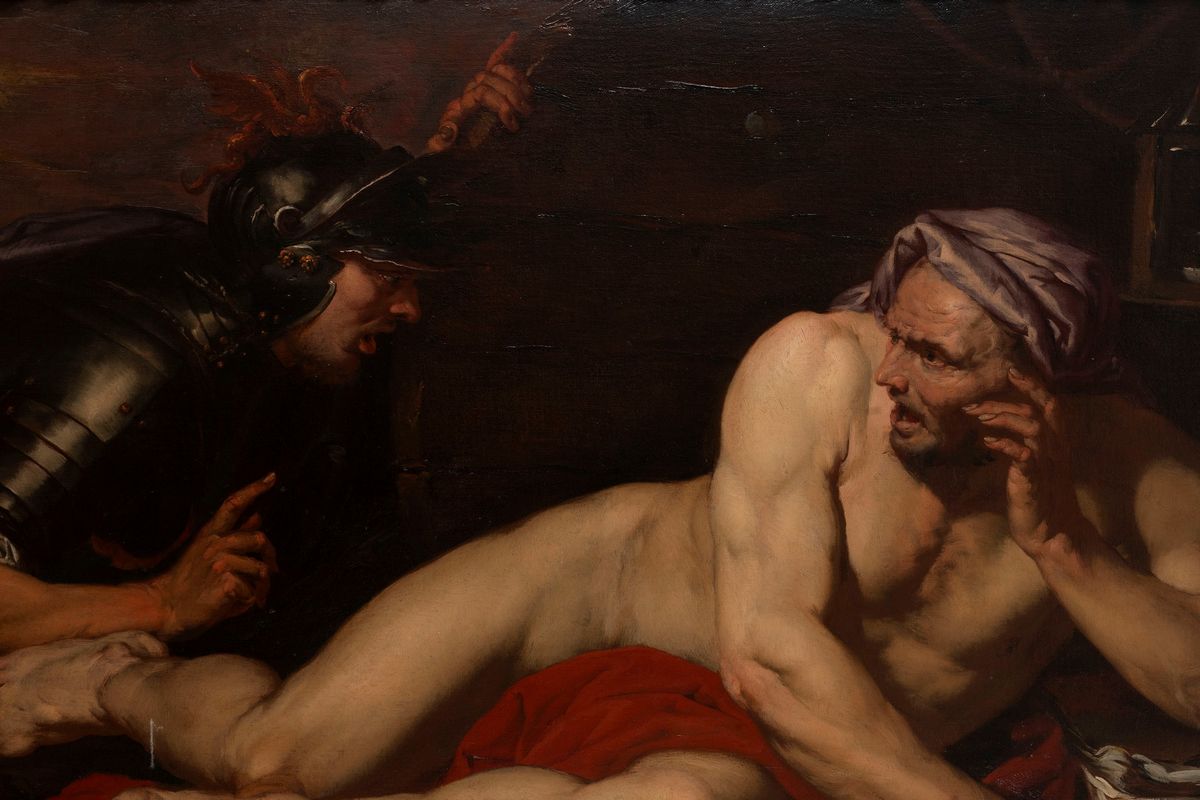 Giovanni Battista Langetti - Diogene e Alessandro Magno, olio su tela