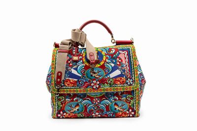 Borsa Sicily in tela multicolor con dettagli in pelle e metallo