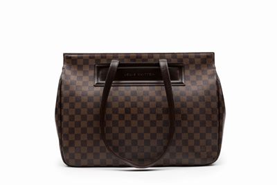 Borsa shopper con doppi manici in pelle Damier Ebène, cm 40