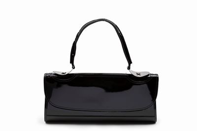Borsa in vernice nera con interno in tessuto e suede