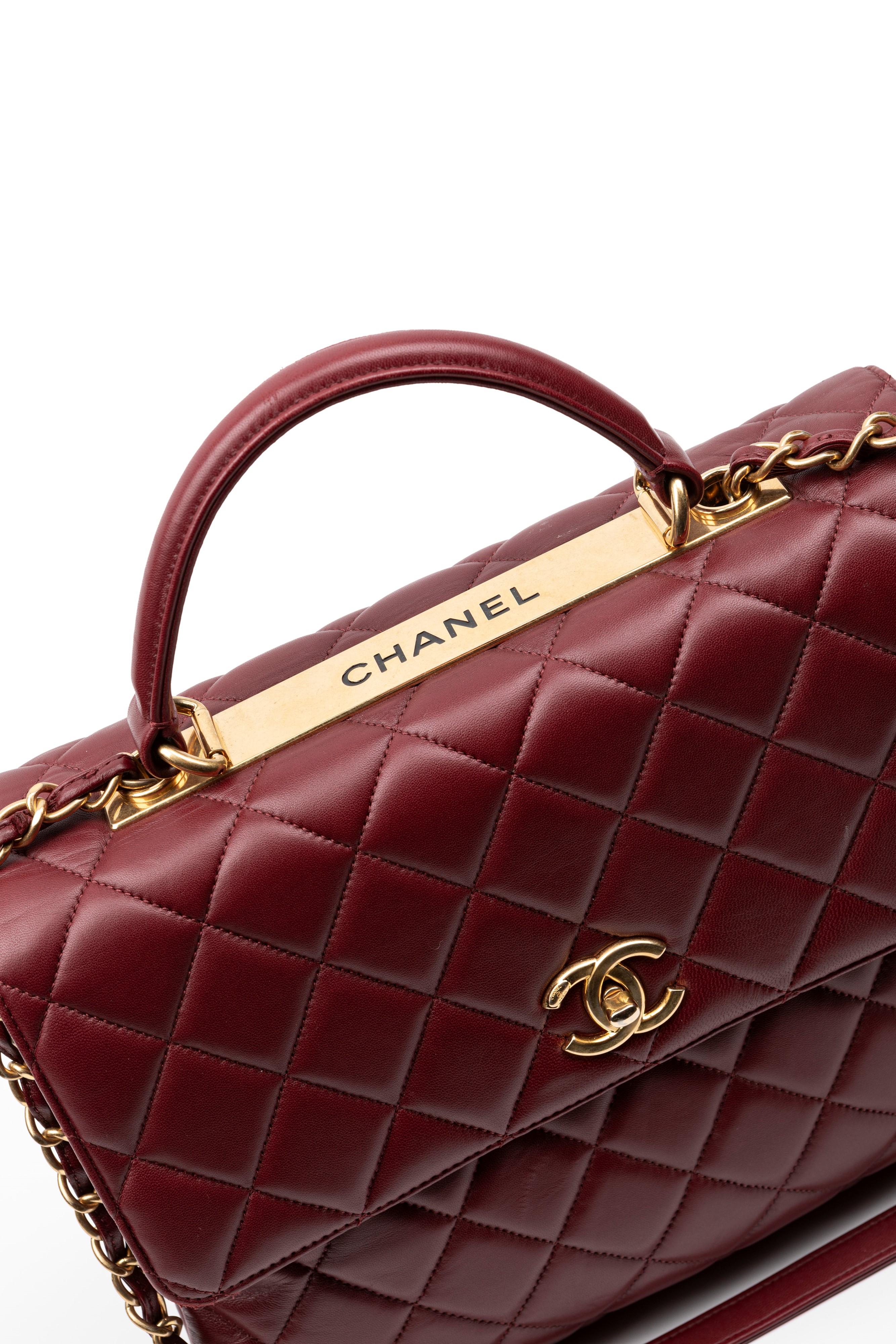 Chanel - Borsa Trendy, pelle matelassé bordeaux con tracolla staccabile