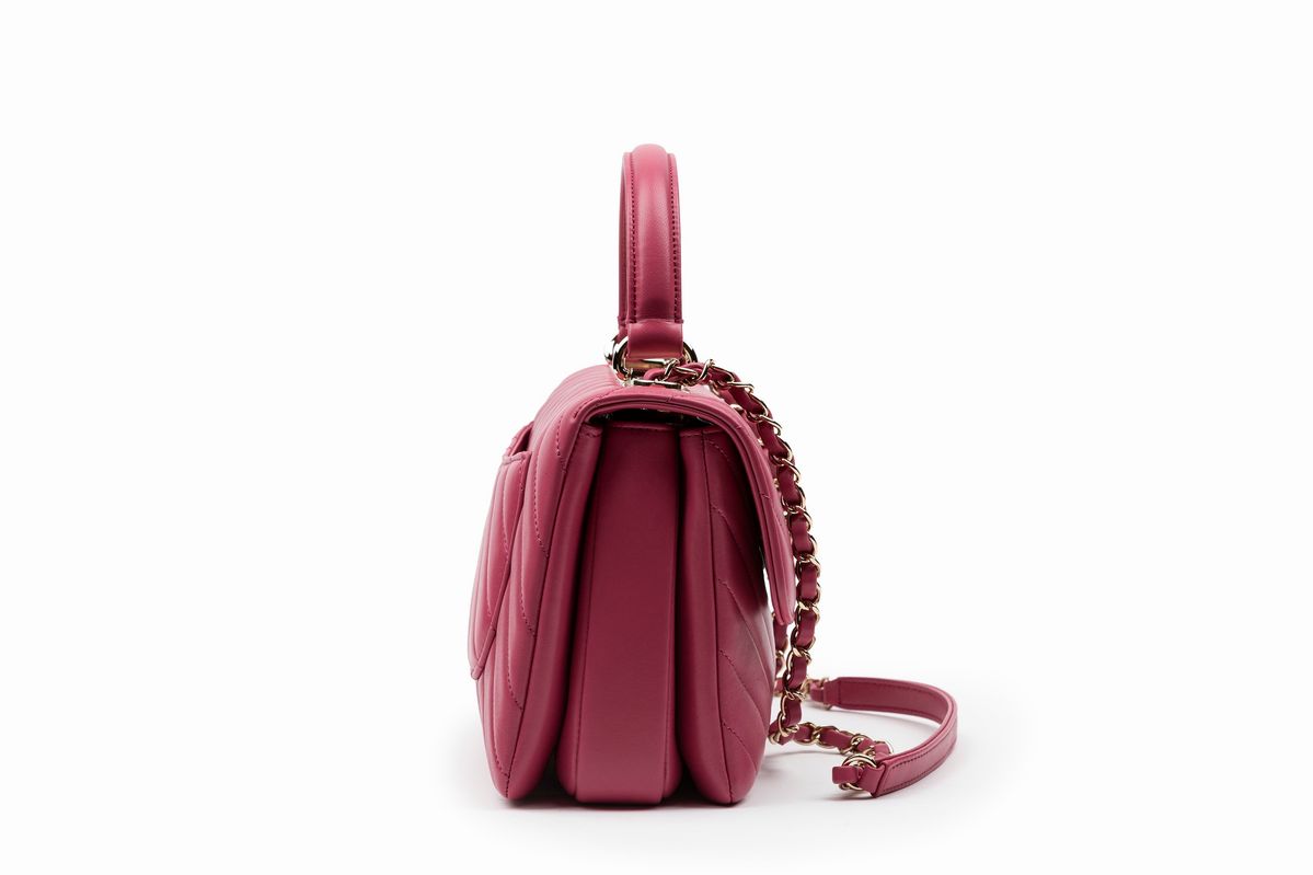 Chanel - Borsa Trendy, in pelle chevron rosa scuro con tracolla staccabile, 2019