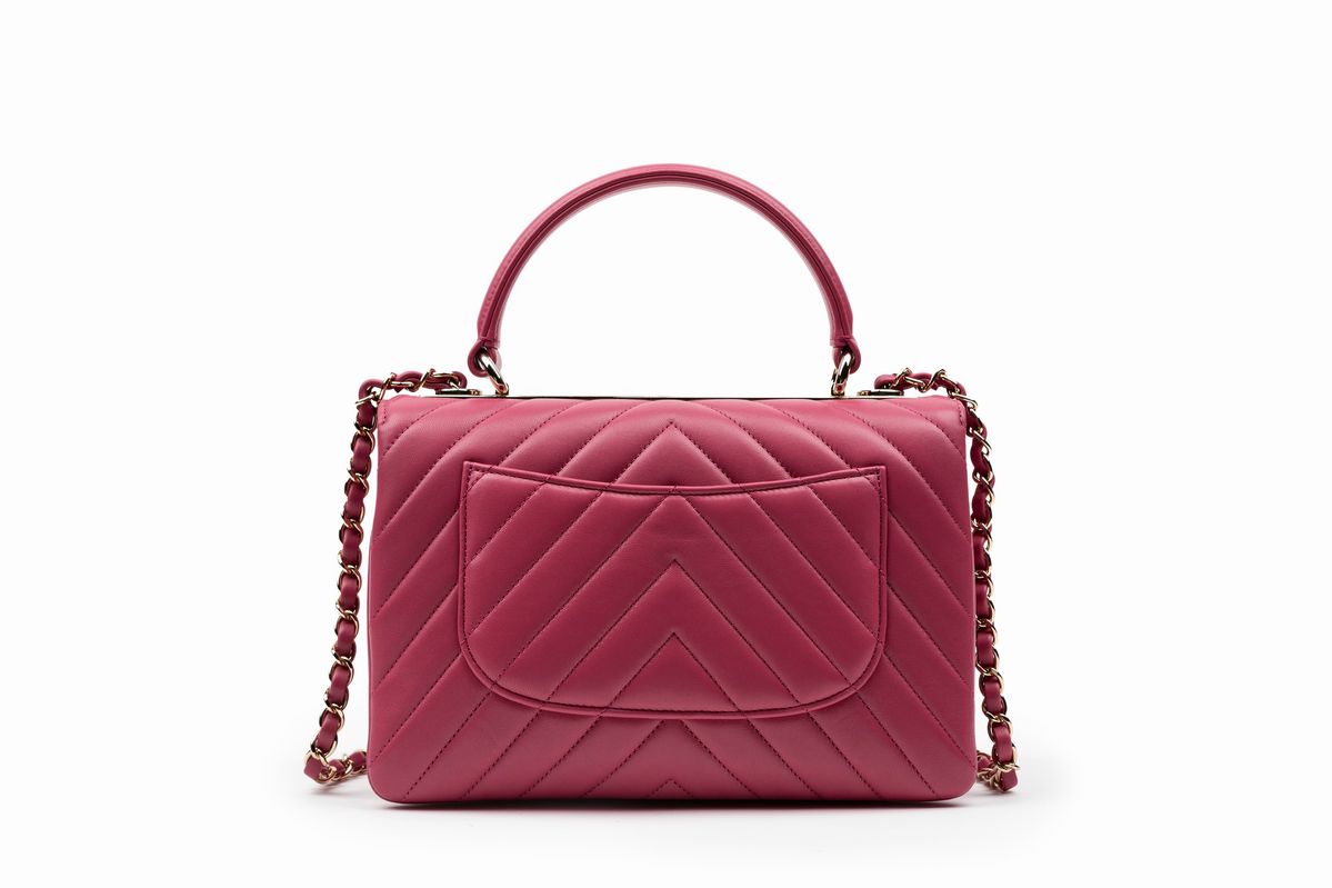 Chanel - Borsa Trendy, in pelle chevron rosa scuro con tracolla staccabile, 2019
