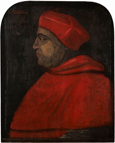Autore ignoto, Ritratto del Cardinale Thomas Wolsey di profilo, olio su tavola, cm 57,2 x 45,5