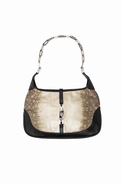 Borsa Jackie in pelle esotica e pelle nera