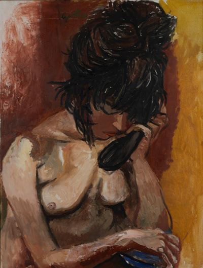 Donna al telefono, olio su tela