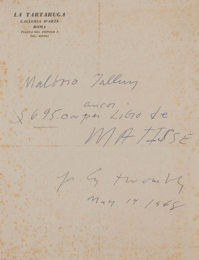 Per Cy Twombly, inchiostro blu su carta, 1968