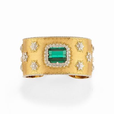Bracciale con tormalina verde in oro bicolore 18k