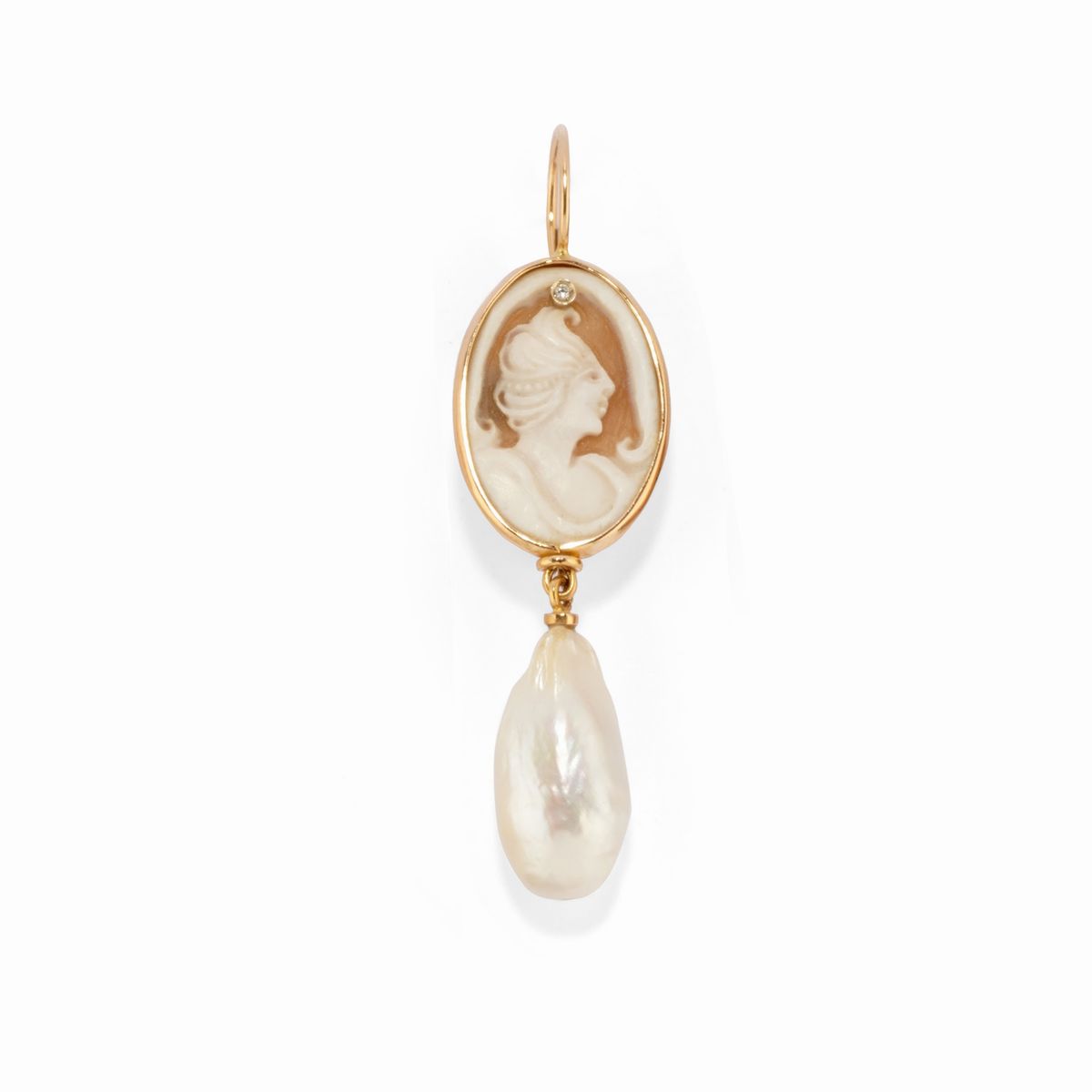 Spilla e orecchino con cammeo in argento e oro rosso 18k
