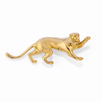 Spilla pantera, gioiello in oro bicolore 18k