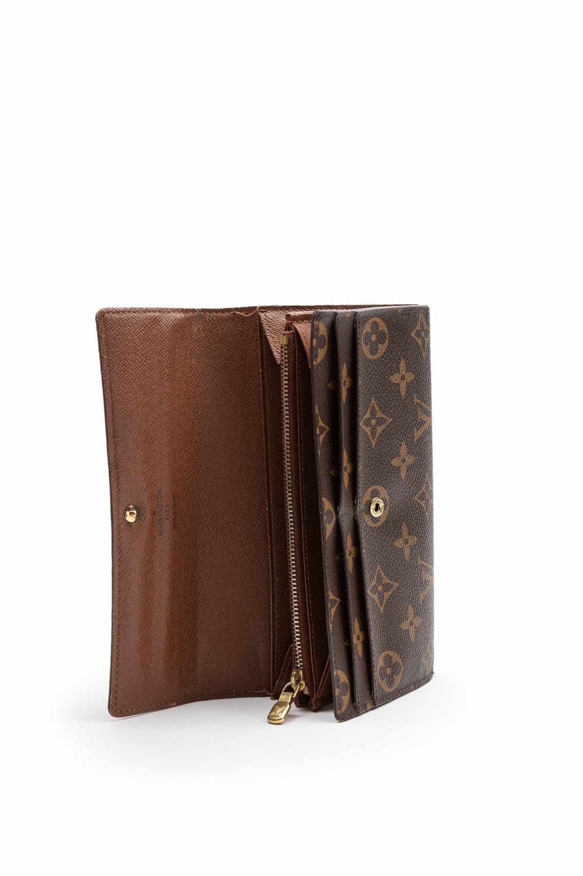 Louis Vuitton - Portafogli in tela monogram, cm 19, con sacchetto e scatola
