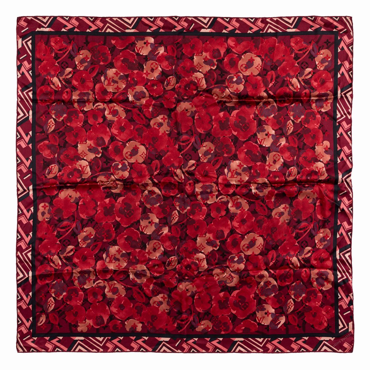 Louis Vuitton - Due foulard, seta in tonalità blu e rosso con stampe diverse