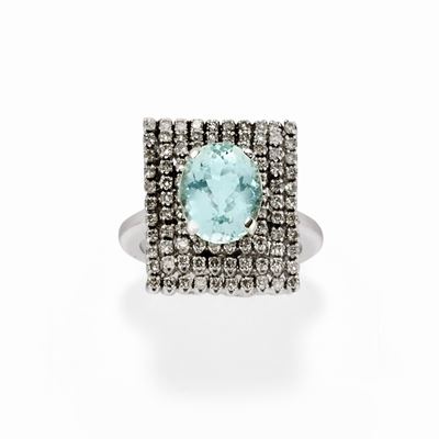 Anello in oro bianco 14k con acquamarina e diamanti