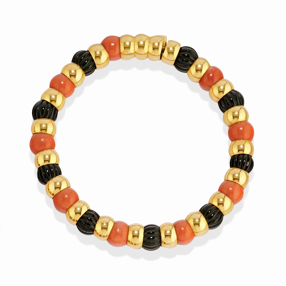 Demi-parure in oro giallo 18k con corallo e onice