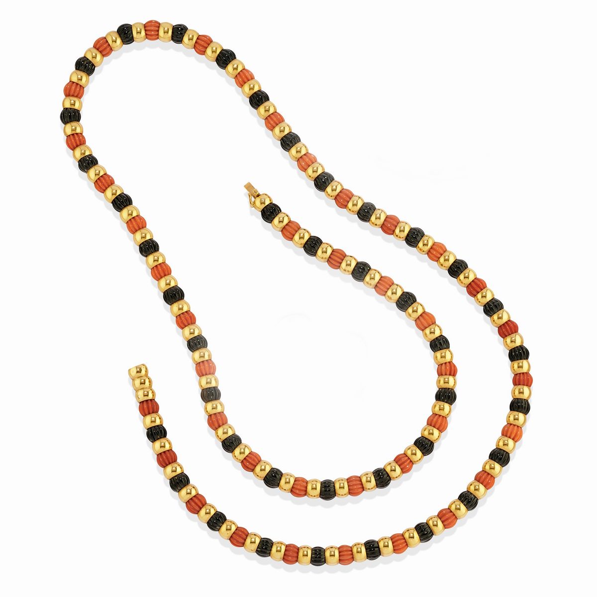 Demi-parure in oro giallo 18k con corallo e onice