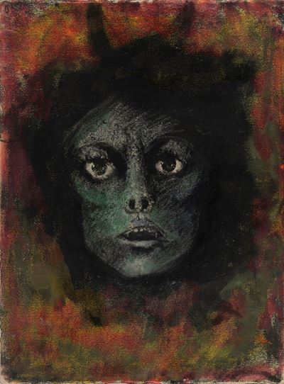 Volto di donna, tecnica mista su carta