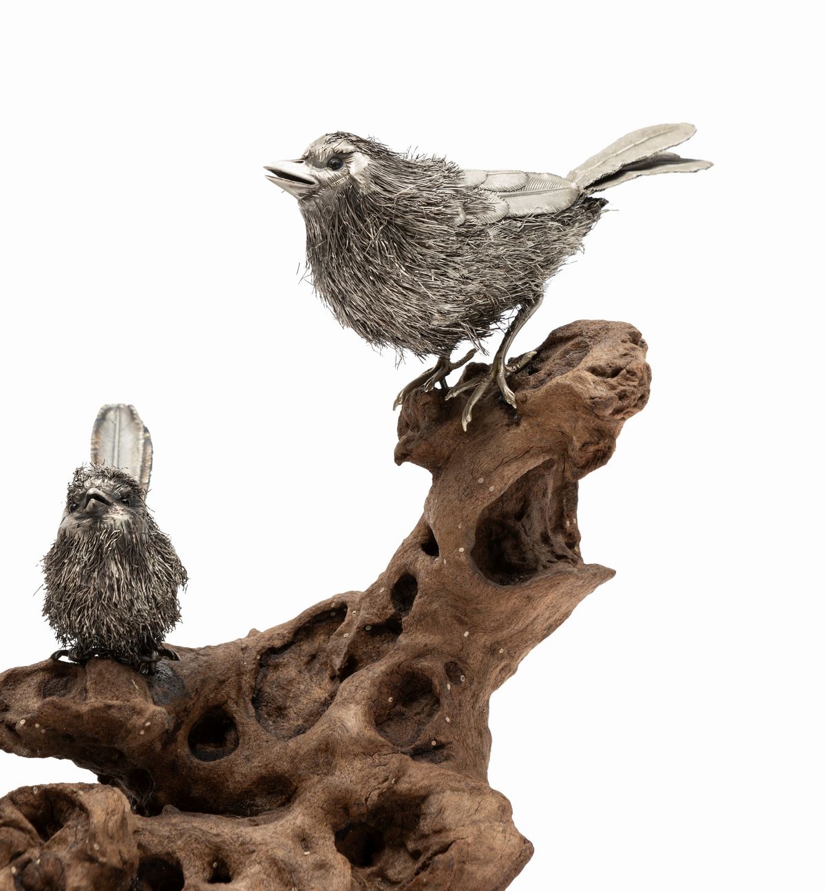 Mario Buccellati - Scultura Raffigurante Tre Passeri su Ramo