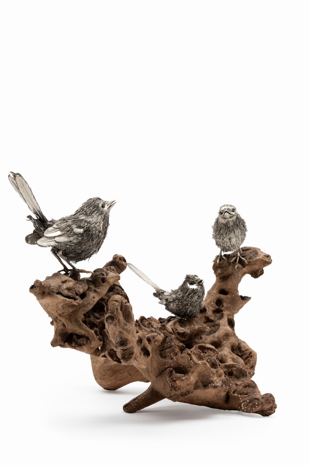Mario Buccellati - Scultura Raffigurante Tre Passeri su Ramo