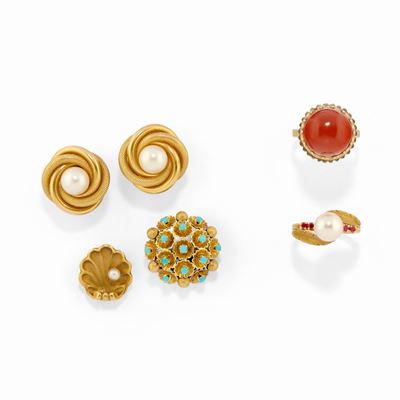 Lotto di gioielli, in oro giallo 18k, peso 32,50 g