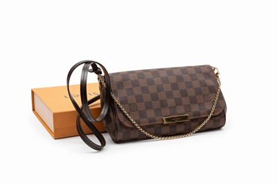 Borsa in pelle Damier Ebène con tracolla in pelle e metallo dorato