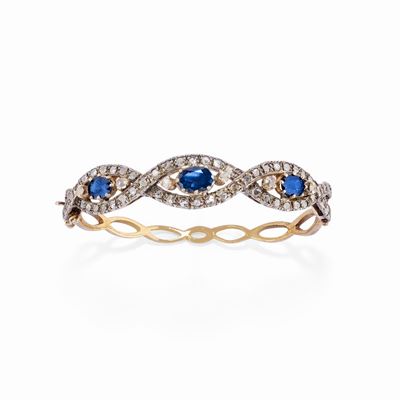 Bracciale in oro bassa caratura e argento con zaffiri e diamanti
