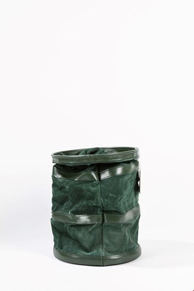 Portalegna, cuoio e pelle scamosciata con base in compensato laccato, 1987