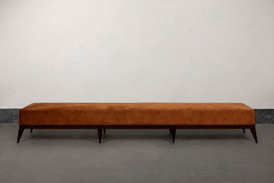 Panca in legno con rivestimenti in velluto, stile Gio Ponti, circa 1950
